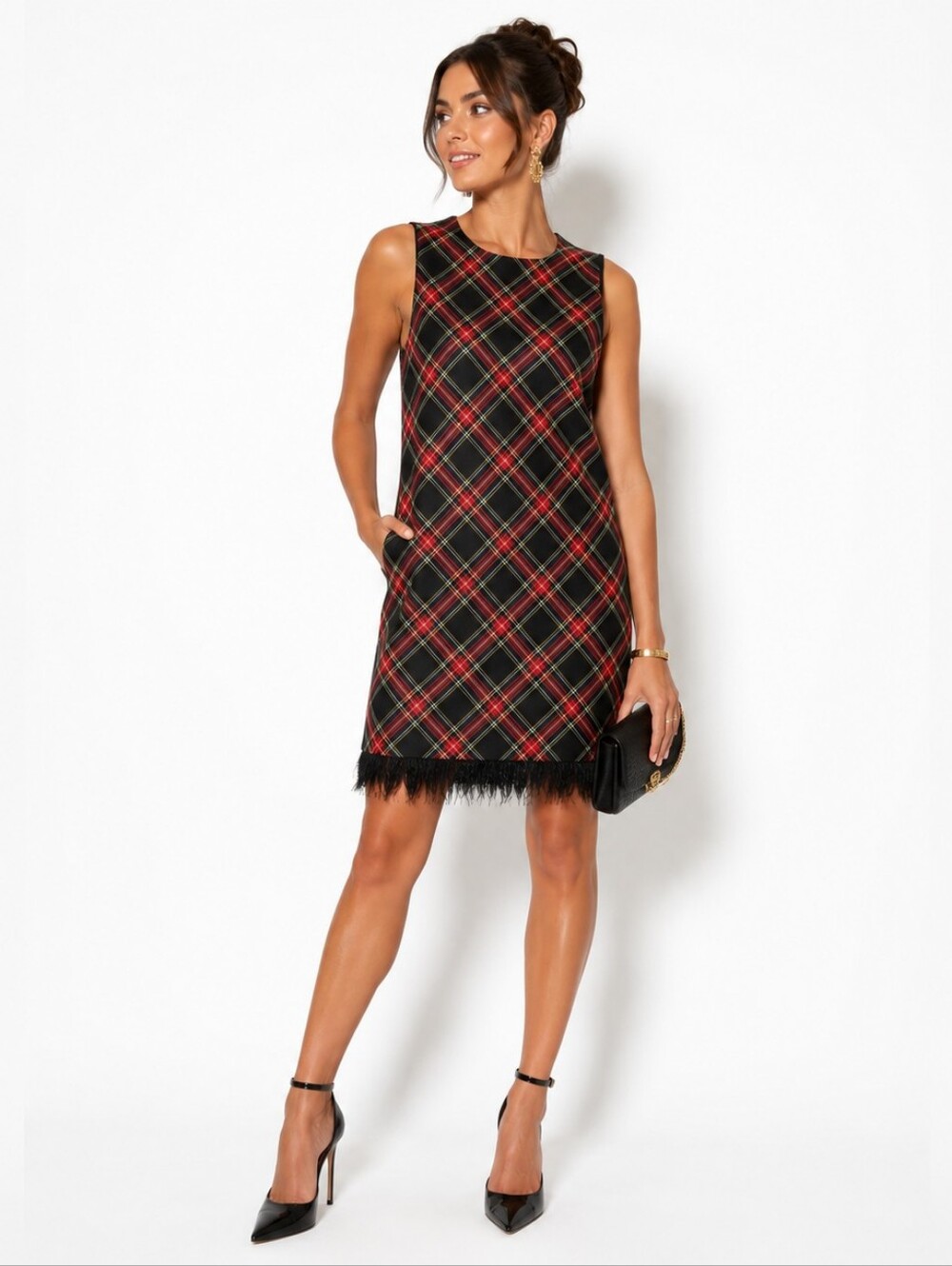 J.Crew Plaid Mini Dress With Real Ostrich Feathers Size 6